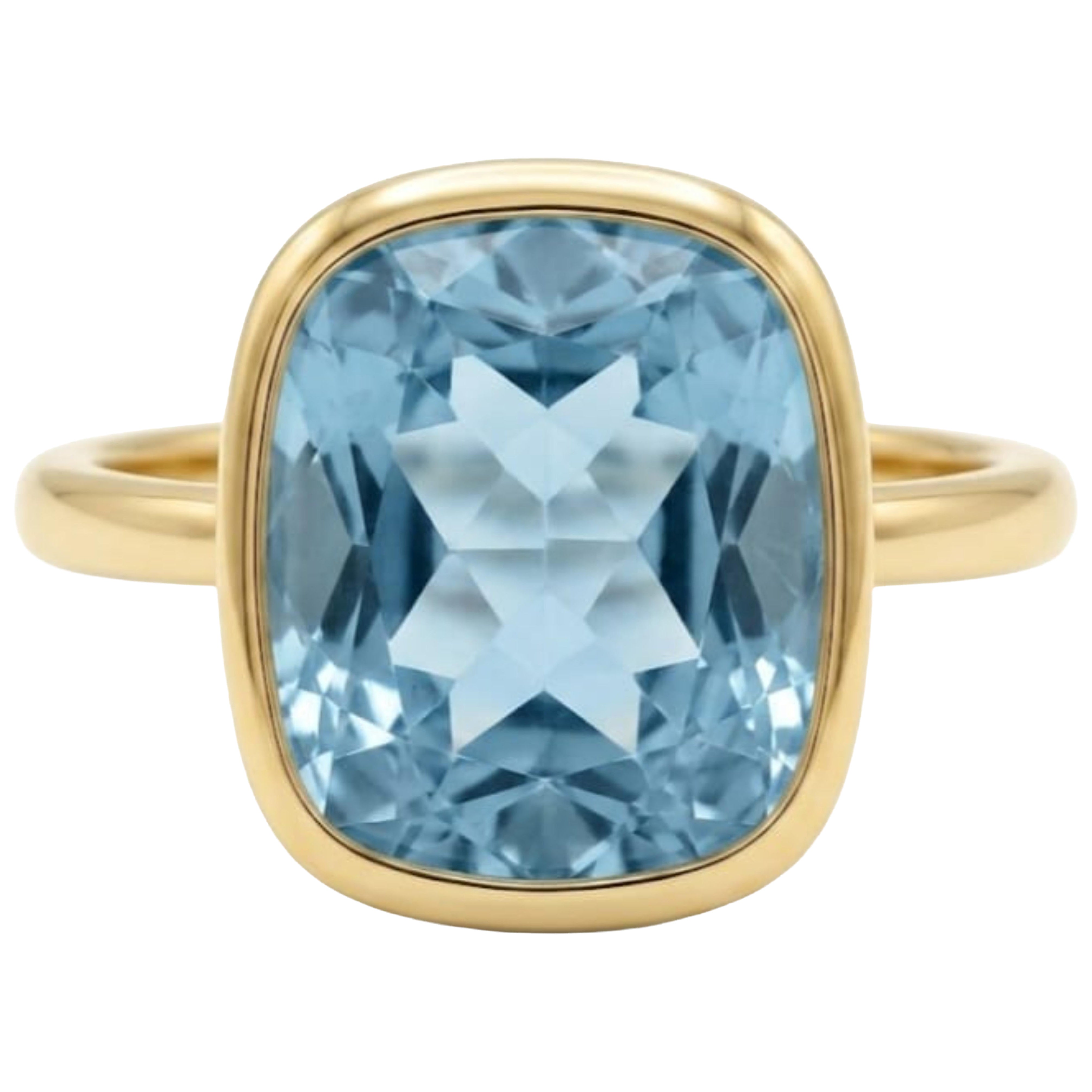 Natural Aquamarine Halo Ring in 14K Gold, 7.07ct, India, New
