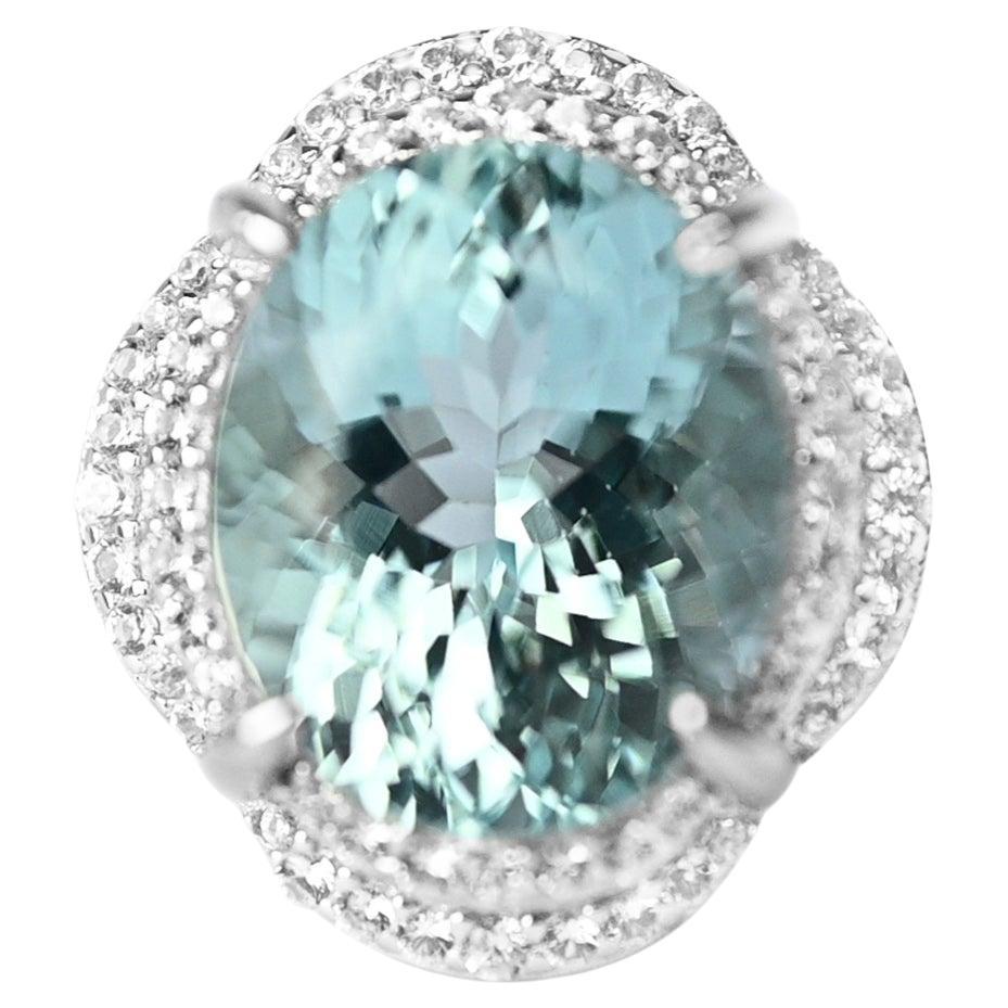 Verlobungsring mit natürlichem Aquamarin- Sterlingsilber-Ring mit Halo-Aquamarin