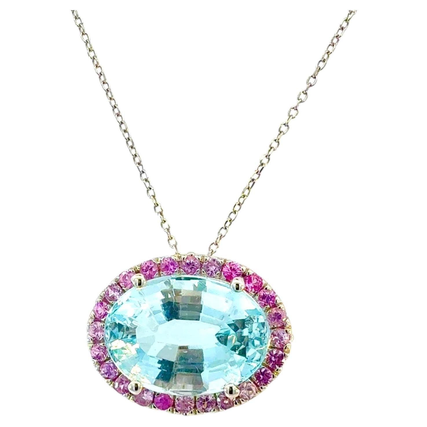 Natural Aquamarine Sapphire Pendant 18" 14k White Gold 10.94 TCW Certified
