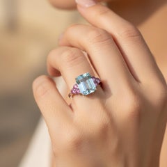 Natural Aquamarine Sapphire Ring Size 6.5 14k White Gold 5.14 TCW Certified