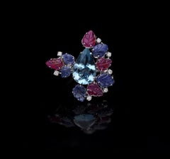 18K White Gold Aquamarine Sapphire Diamond Ring, 3.62cts