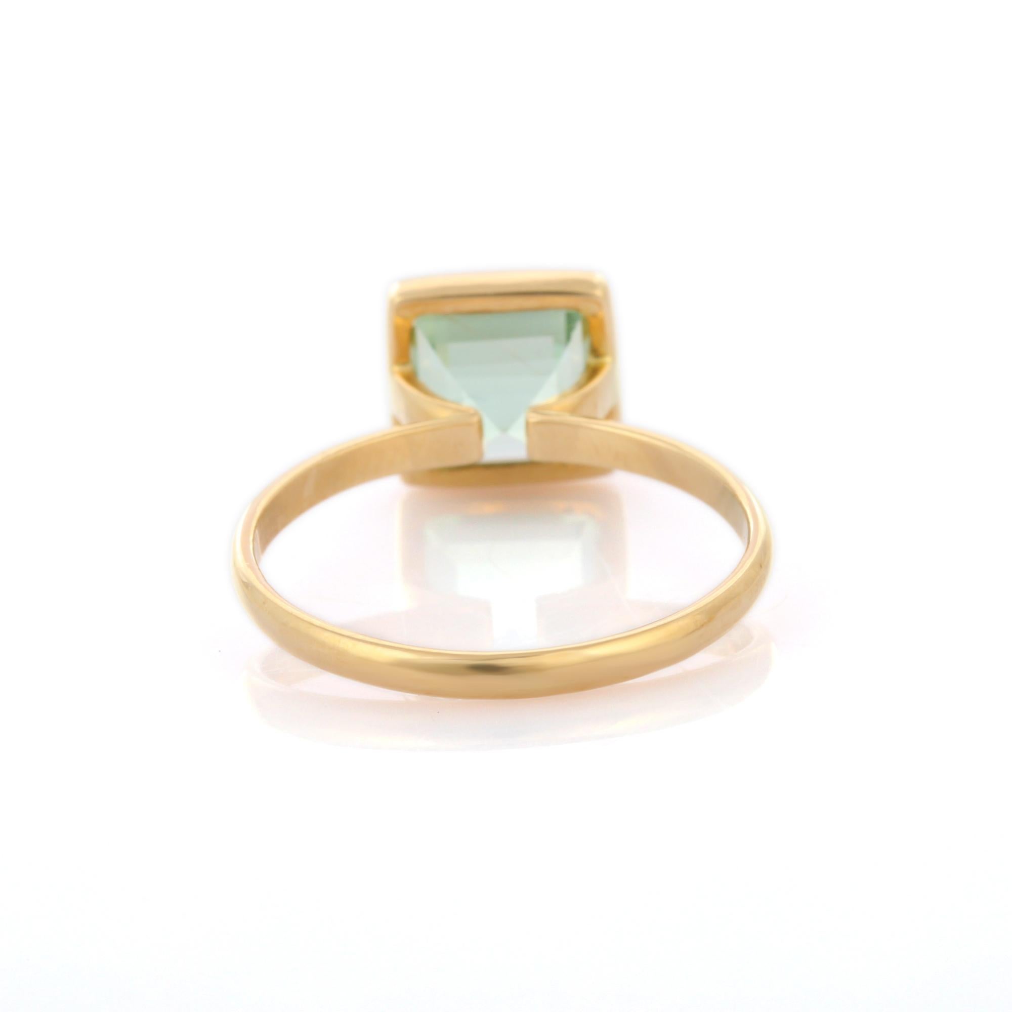 For Sale:  Natural Aquamarine Square Cut Gemstone Ring in 18K Yellow Gold 7