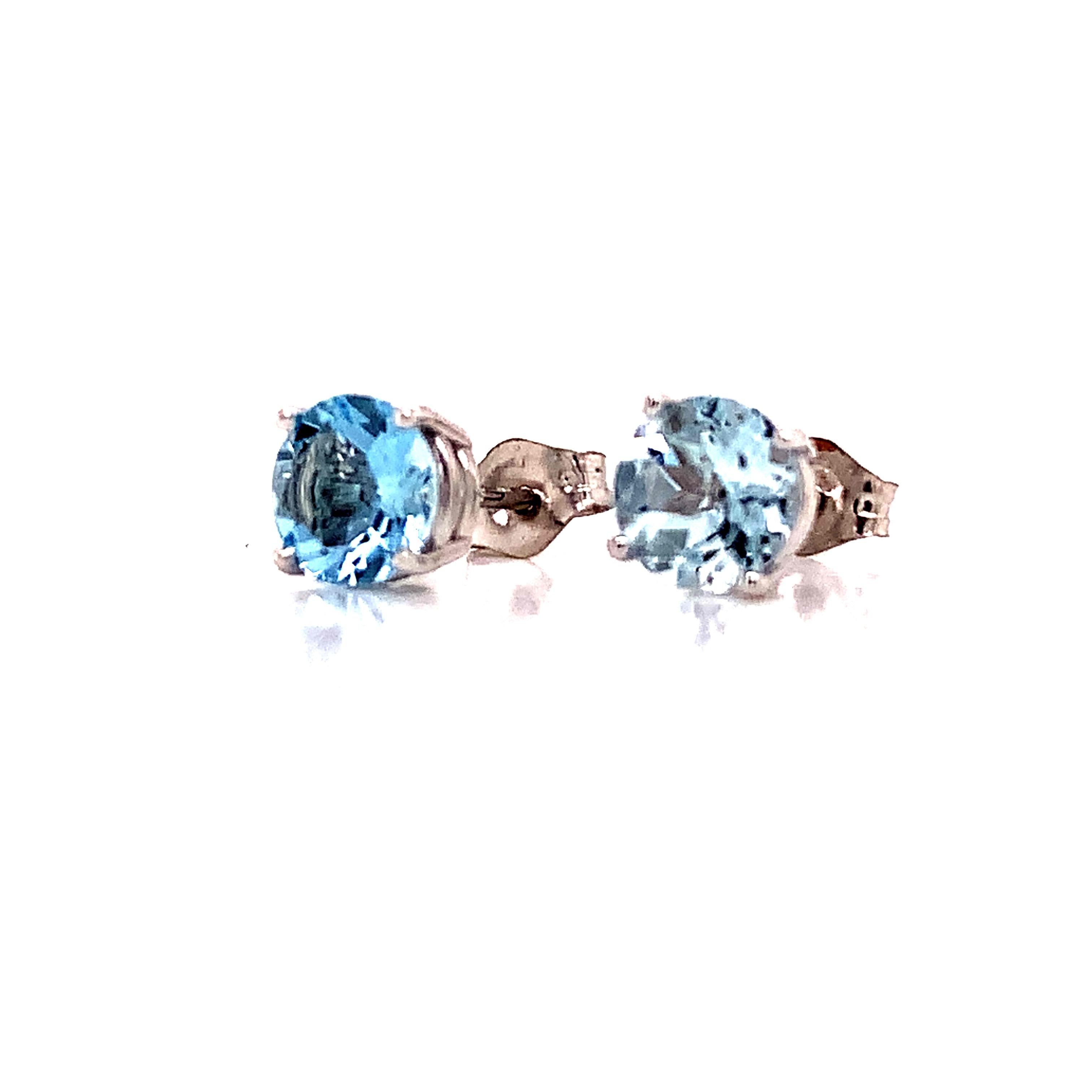 Natural Aquamarine Stud Earrings 14k White Gold 1.3 TCW Certified For Sale 6
