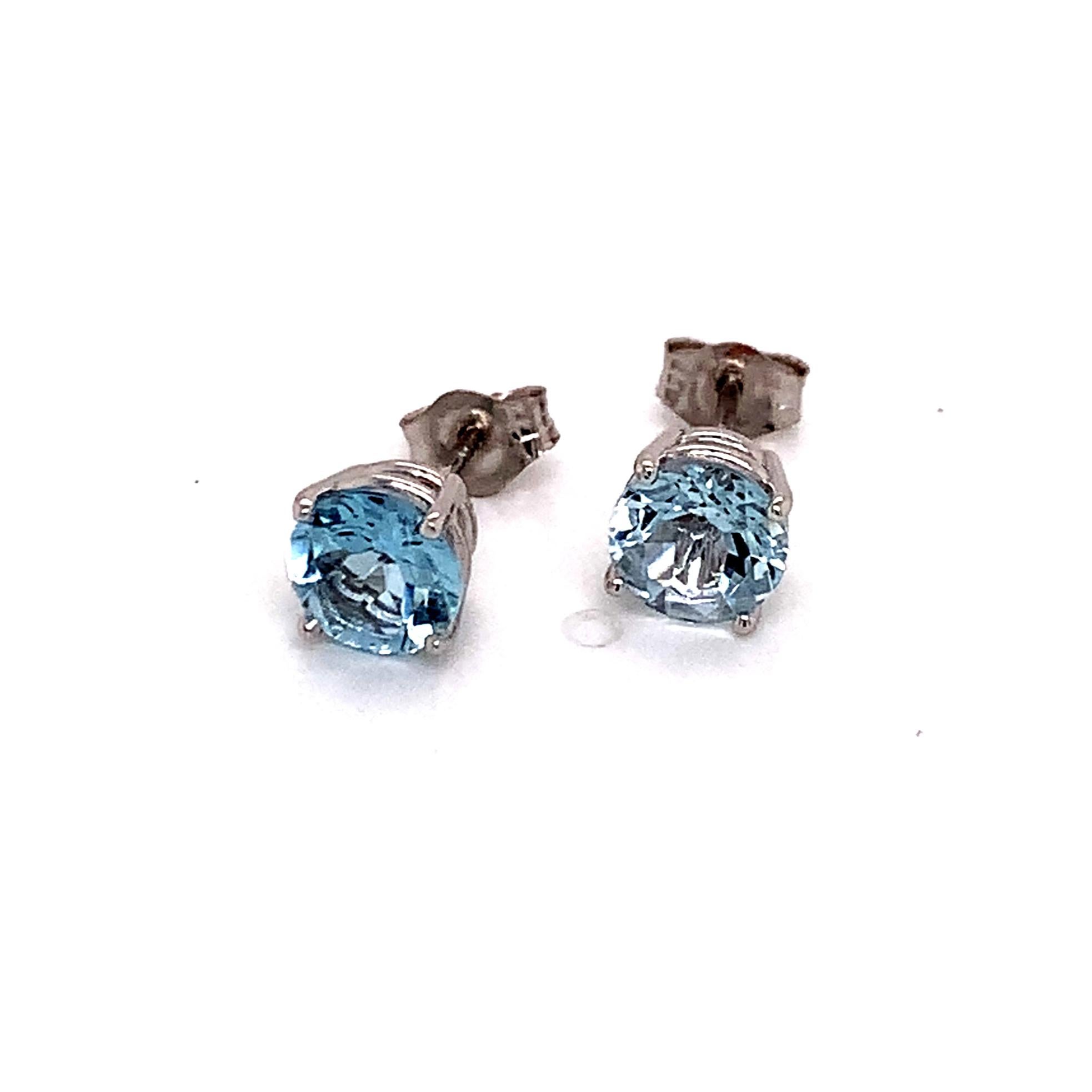 Natural Aquamarine Stud Earrings 14k White Gold 1.3 TCW Certified In New Condition For Sale In Brooklyn, NY