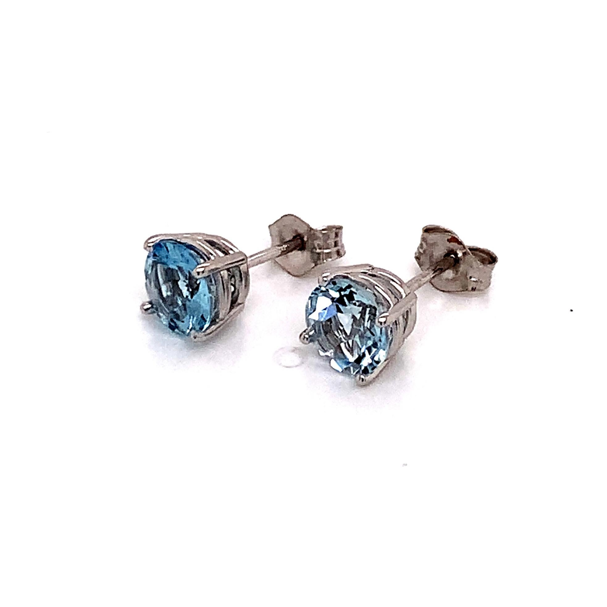 Natural Aquamarine Stud Earrings 14k White Gold 1.3 TCW Certified For Sale 3