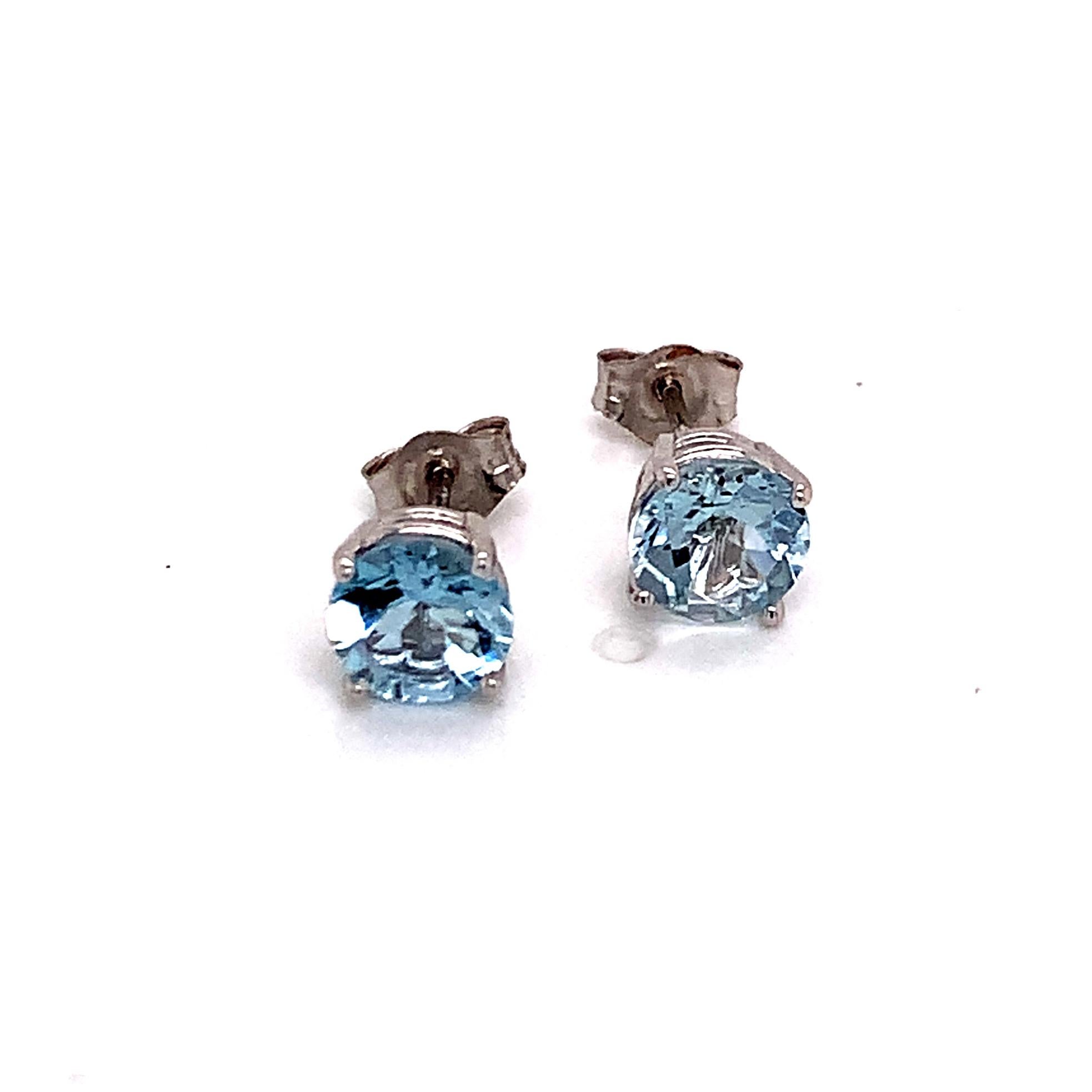 Natural Aquamarine Stud Earrings 14k White Gold 1.3 TCW Certified For Sale 4