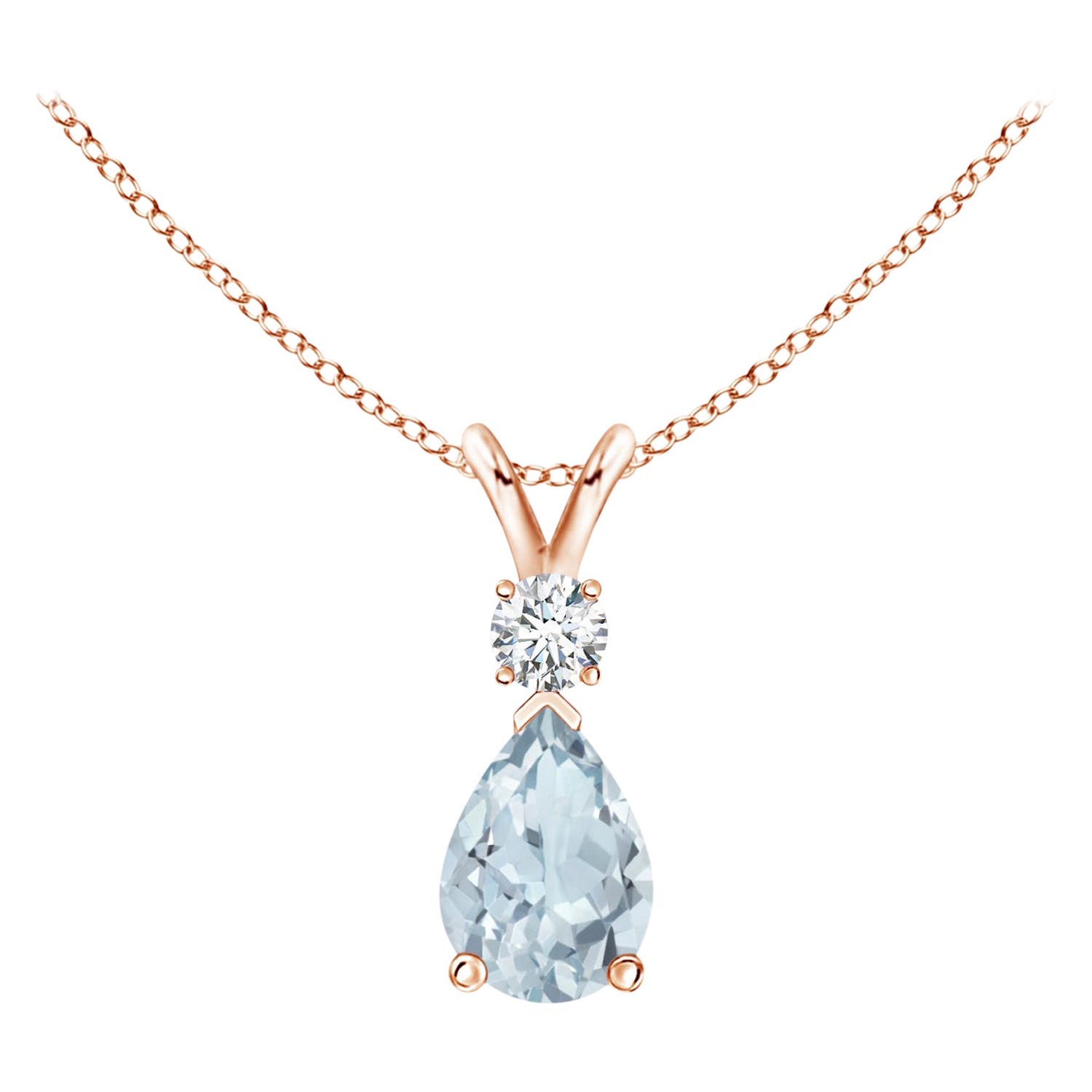 Natürlicher Aquamarin-Tropfen-Anhänger mit Diamant in 14 Karat Roségold