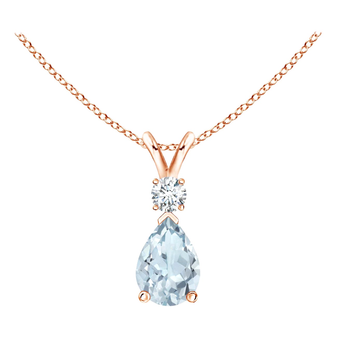 Natürlicher Aquamarin-Tropfen-Anhänger mit Diamant in 18 Karat Roségold