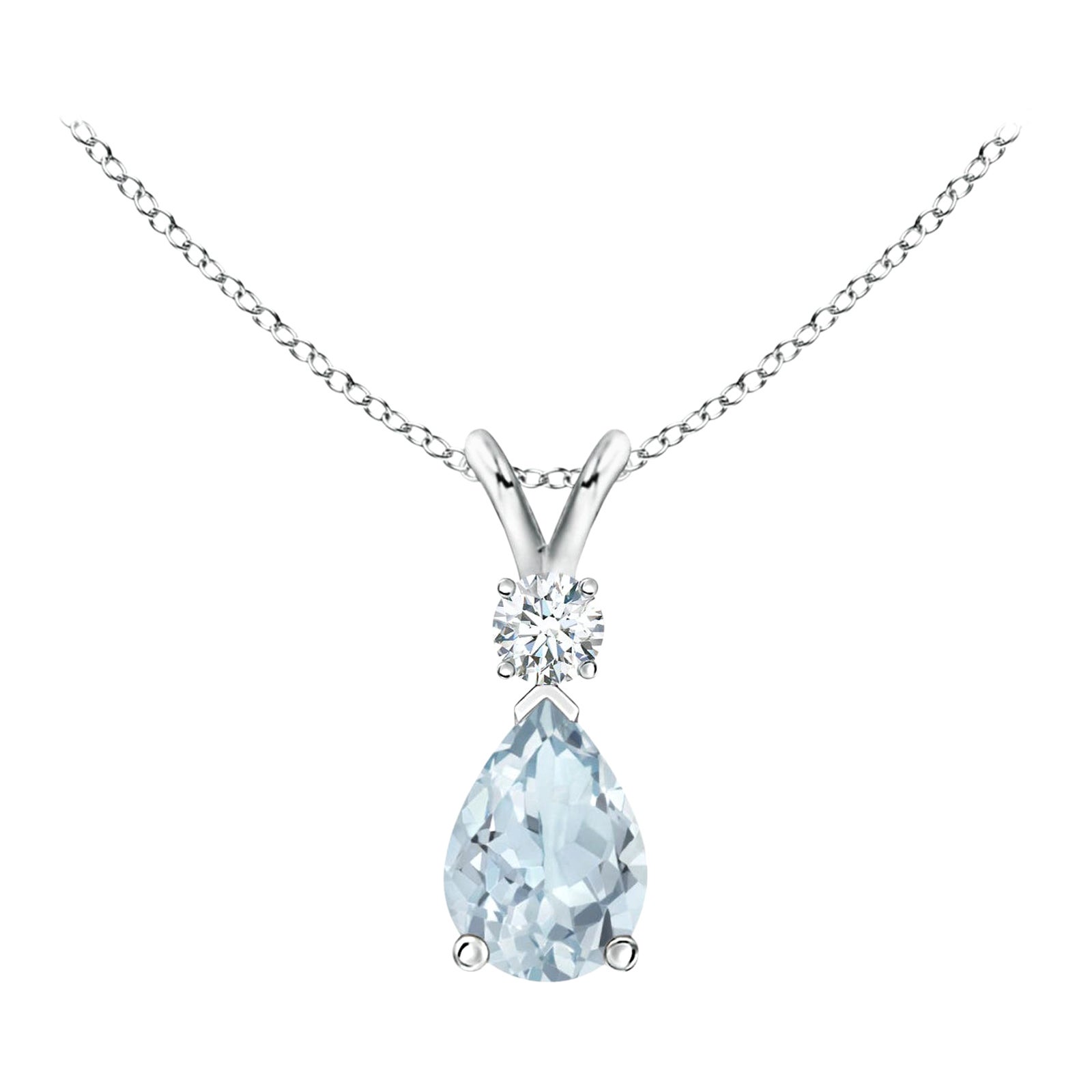 Ciondolo a goccia con acquamarina naturale e diamante in oro bianco 18 carati