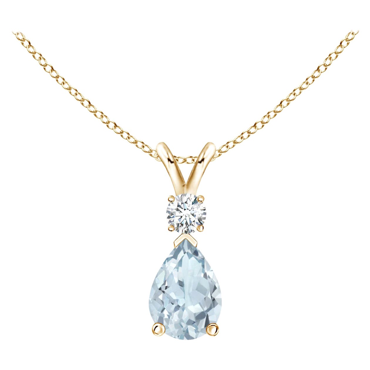 Natürlicher Aquamarin-Tropfen-Anhänger mit Diamant in 18 Karat Gelbgold