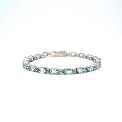 Natural Aquamarine Tennis Bracelet 12.40 Carat Sterling Silver Gift for Wife