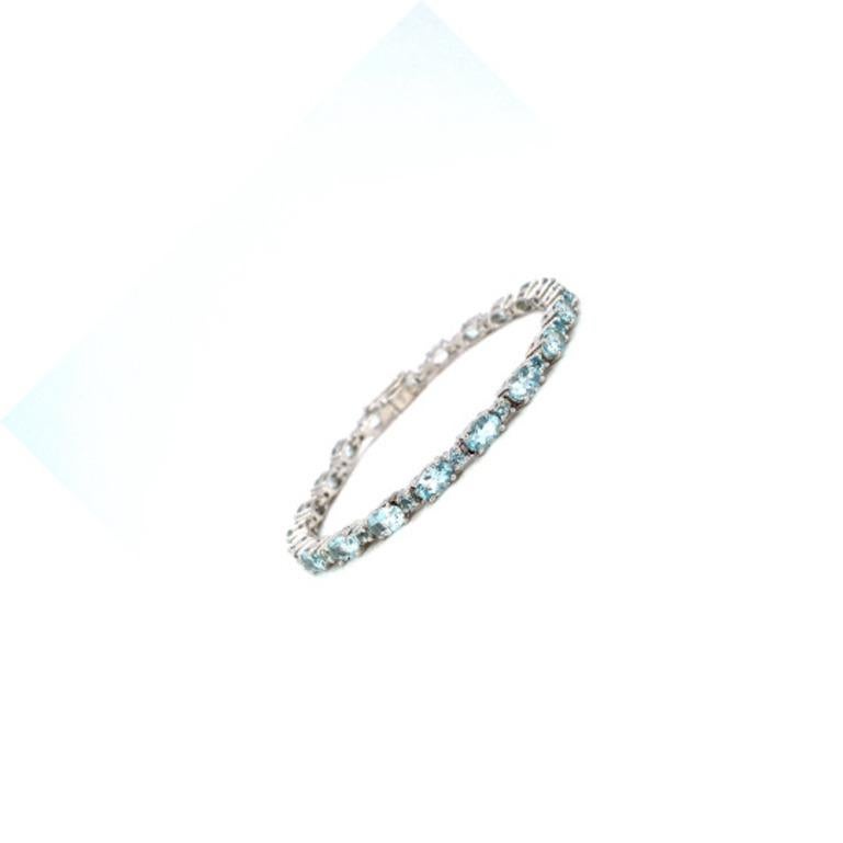 Moderne Bracelet tennis en argent sterling et aigue-marine naturelle 12,40 carats cadeau pour mère en vente