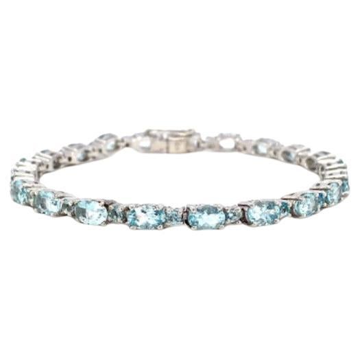 Bracelet tennis en argent sterling et aigue-marine naturelle 12,40 carats cadeau pour mère