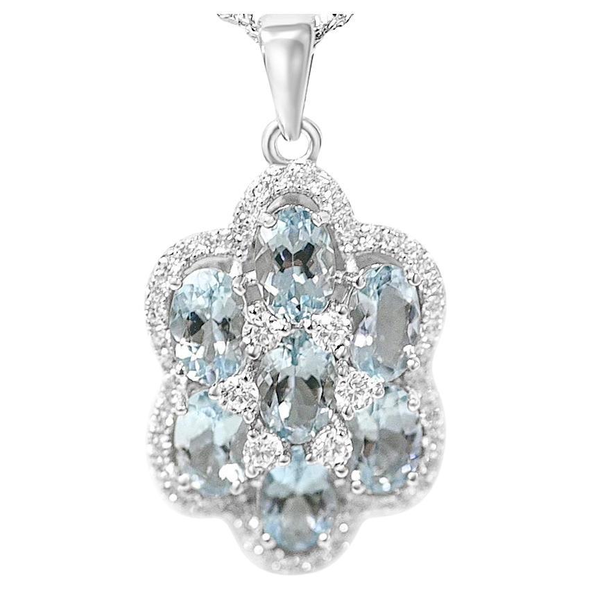 Natural Aquamarine Vintage Pendant Necklace 925 Silver Gift For Her (0.86 cts)