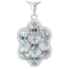 Aigue-marine Naturelle Collier pendentif Vintage en Argent 925 Cadeau pour Elle (0.86 cts)