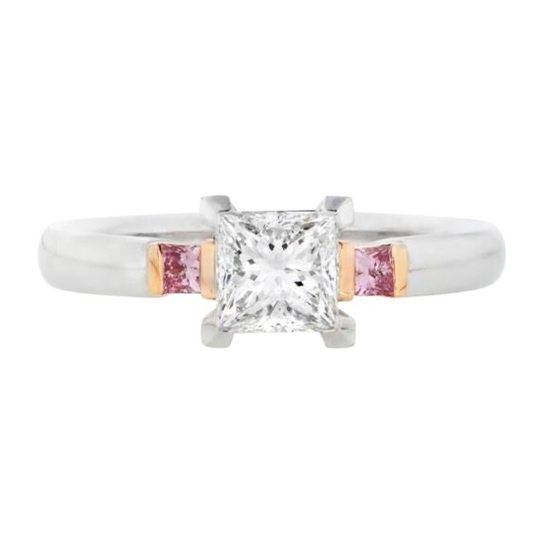 Natural Argyle Certified Pink and White Diamond Princess Cut Engagement Ring For Sale