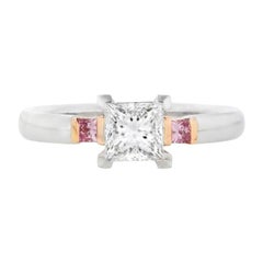 Natural Argyle Certified Pink and White Diamond Princess Cut Engagement Ring