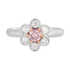 Natural Argyle Pink and White Diamond Floral Cluster Engagement Ring