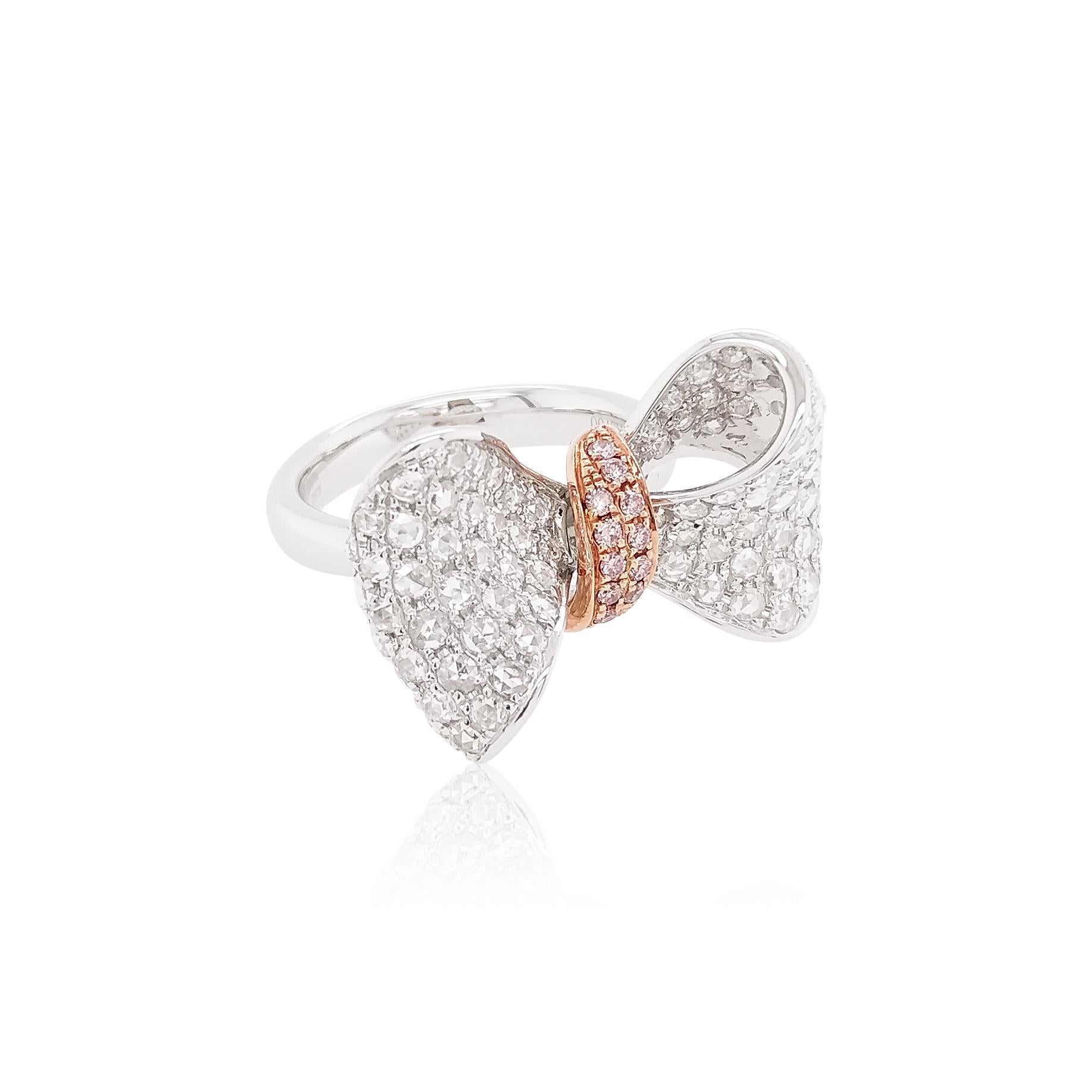 Natural Argyle Pink Diamond Rose Cut White Diamond 18K Gold Cocktail Ring In New Condition In Hong Kong, HK