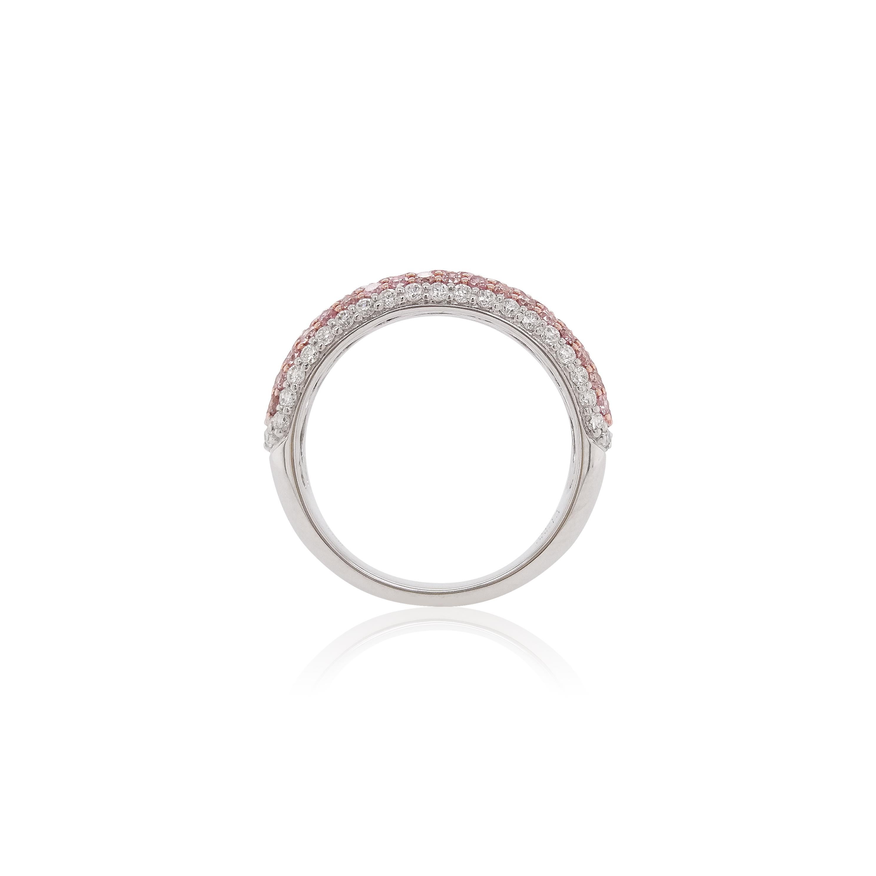 Contemporary Natural Argyle Pink Diamond and White Diamond in Platinum Band Ring