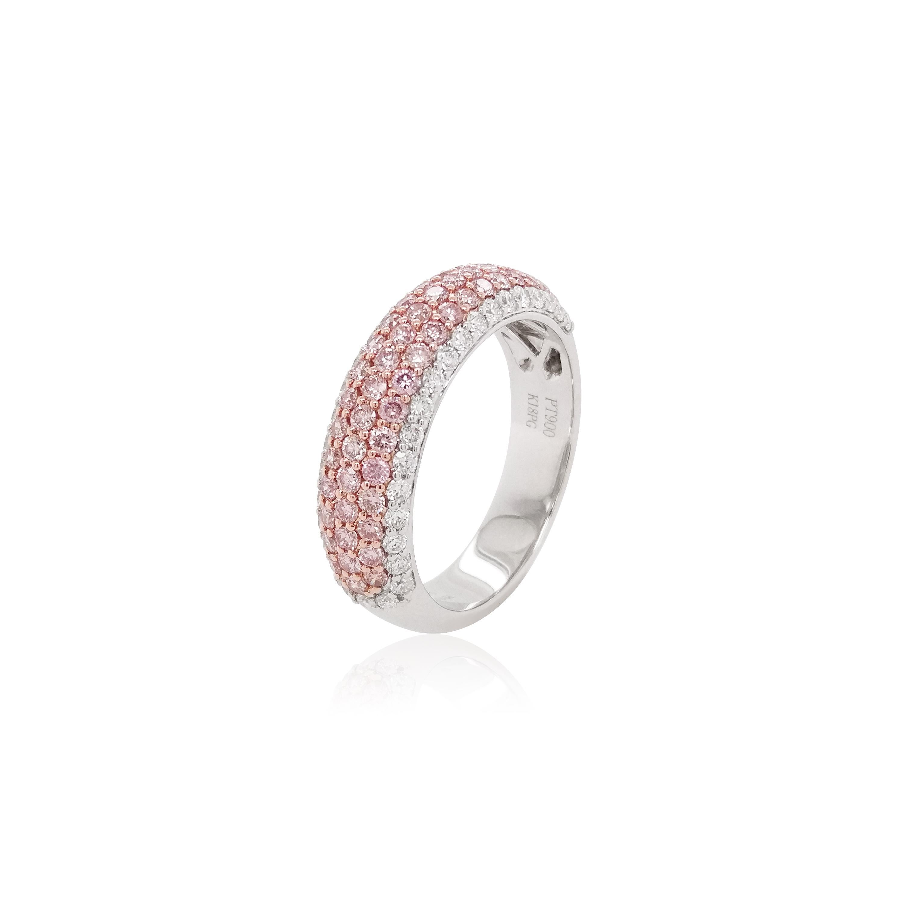 Brilliant Cut Natural Argyle Pink Diamond and White Diamond in Platinum Band Ring