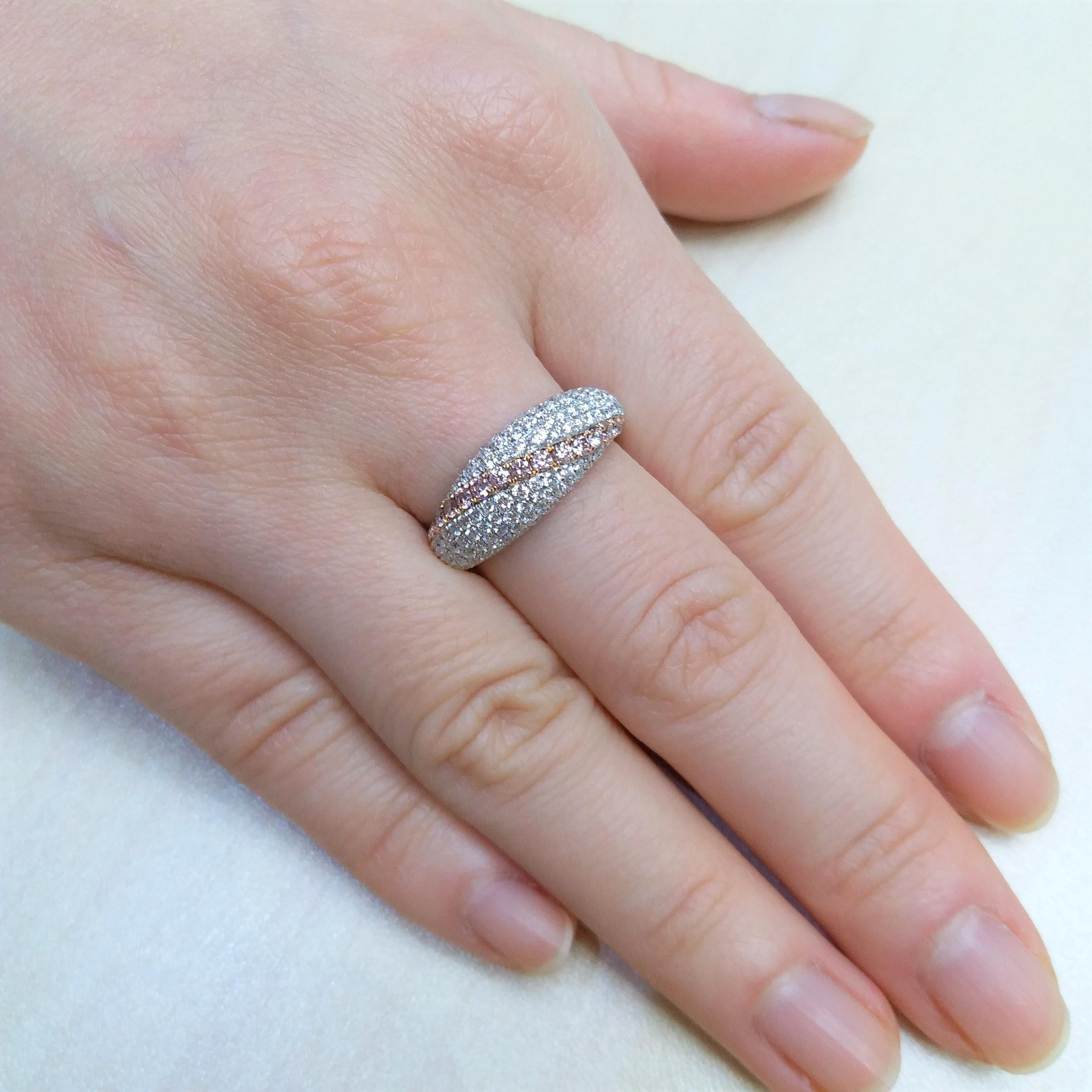 Contemporary Natural Argyle Pink Diamond White Diamond Platinum Band Ring For Sale