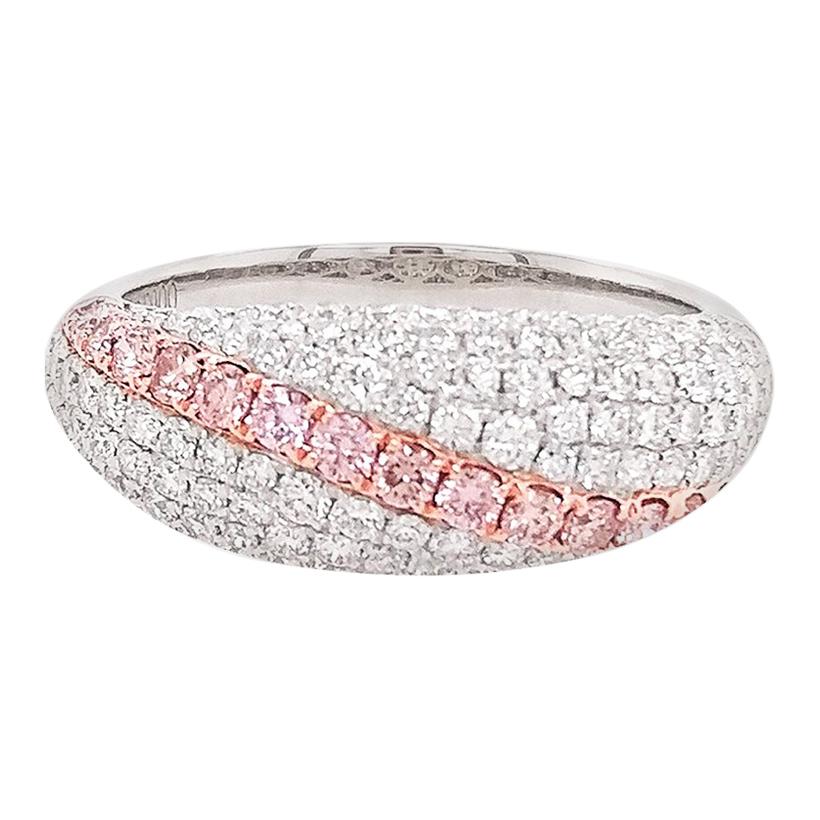 Bague à anneau en platine avec diamant rose naturel d'Argyle et diamant blanc