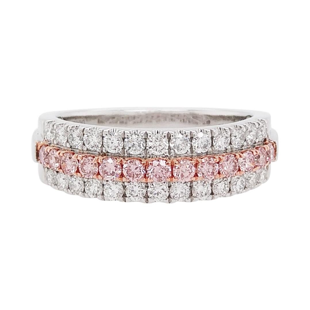 Natural Argyle Pink Diamond and White Diamond in Platinum Band Ring