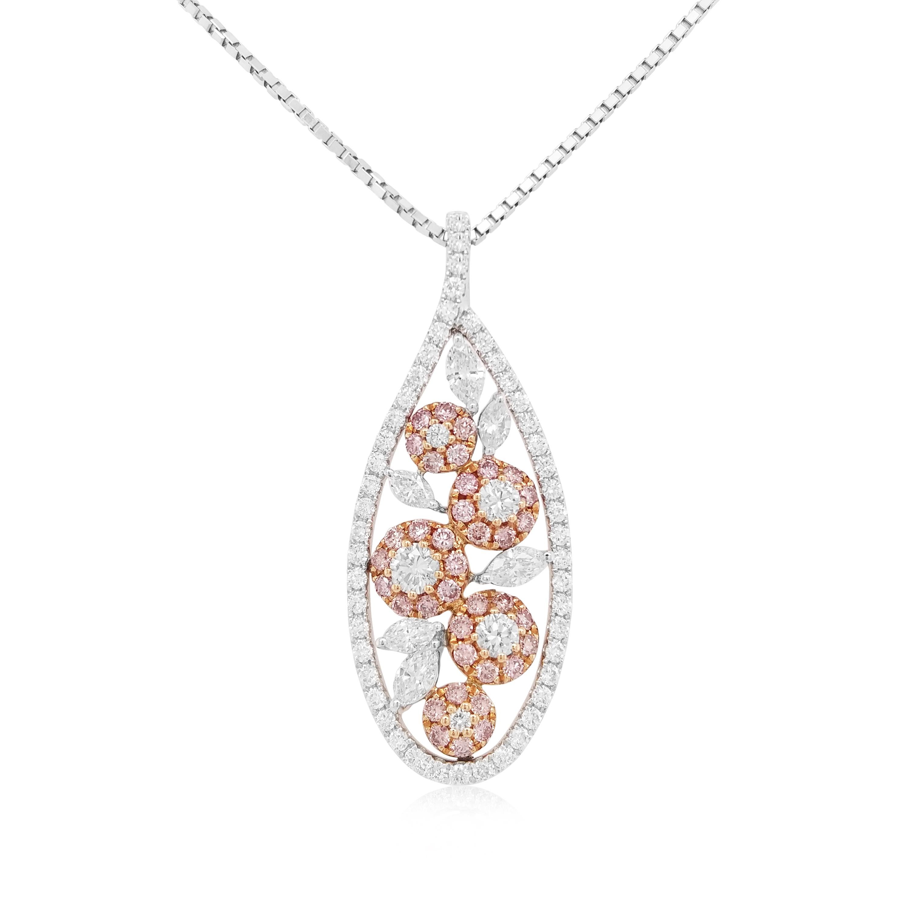 Natural Argyle Pink Diamond White Diamond Platinum Pendant Necklace For Sale