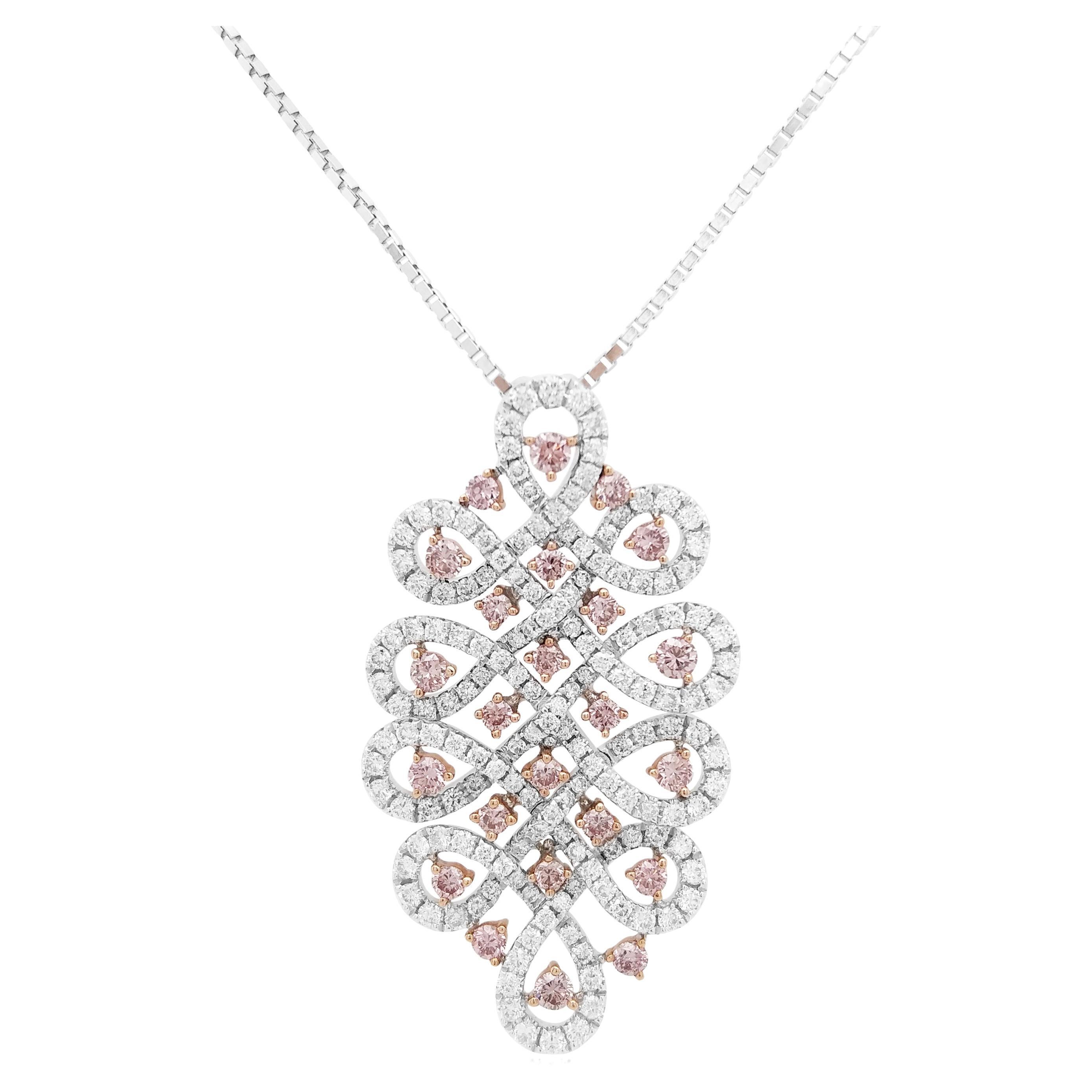 Natural Argyle Pink Diamond White Diamond Platinum Pendant Necklace For Sale