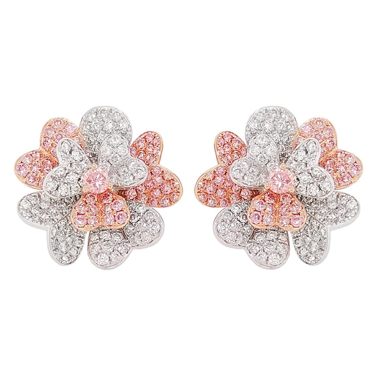 Natural Argyle Pink Diamond and White Pink Diamond in Platinum Stud Earrings