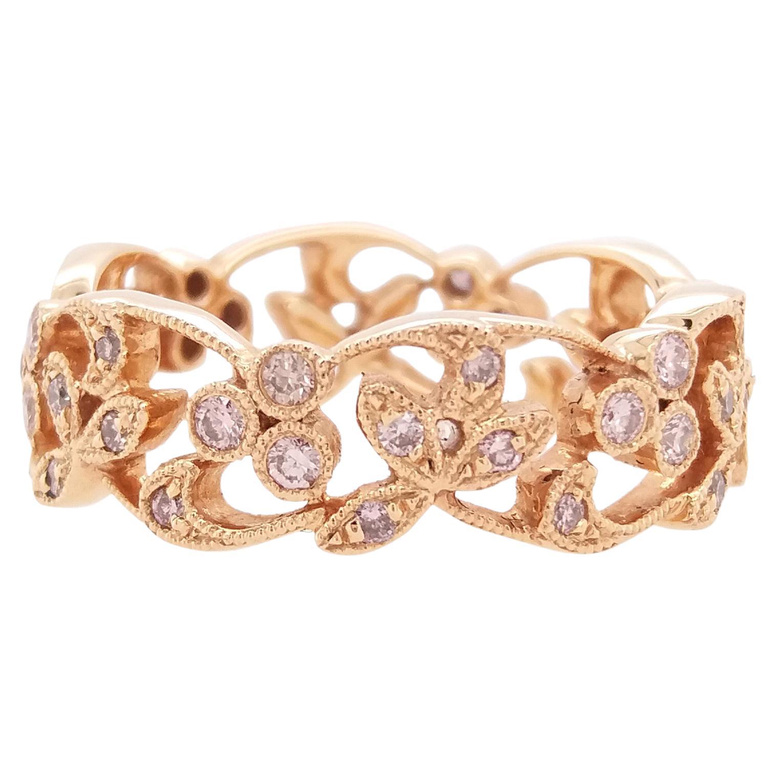 Natural Argyle Pink Diamond 18 Karat Rose Gold Eternity Band Ring For Sale