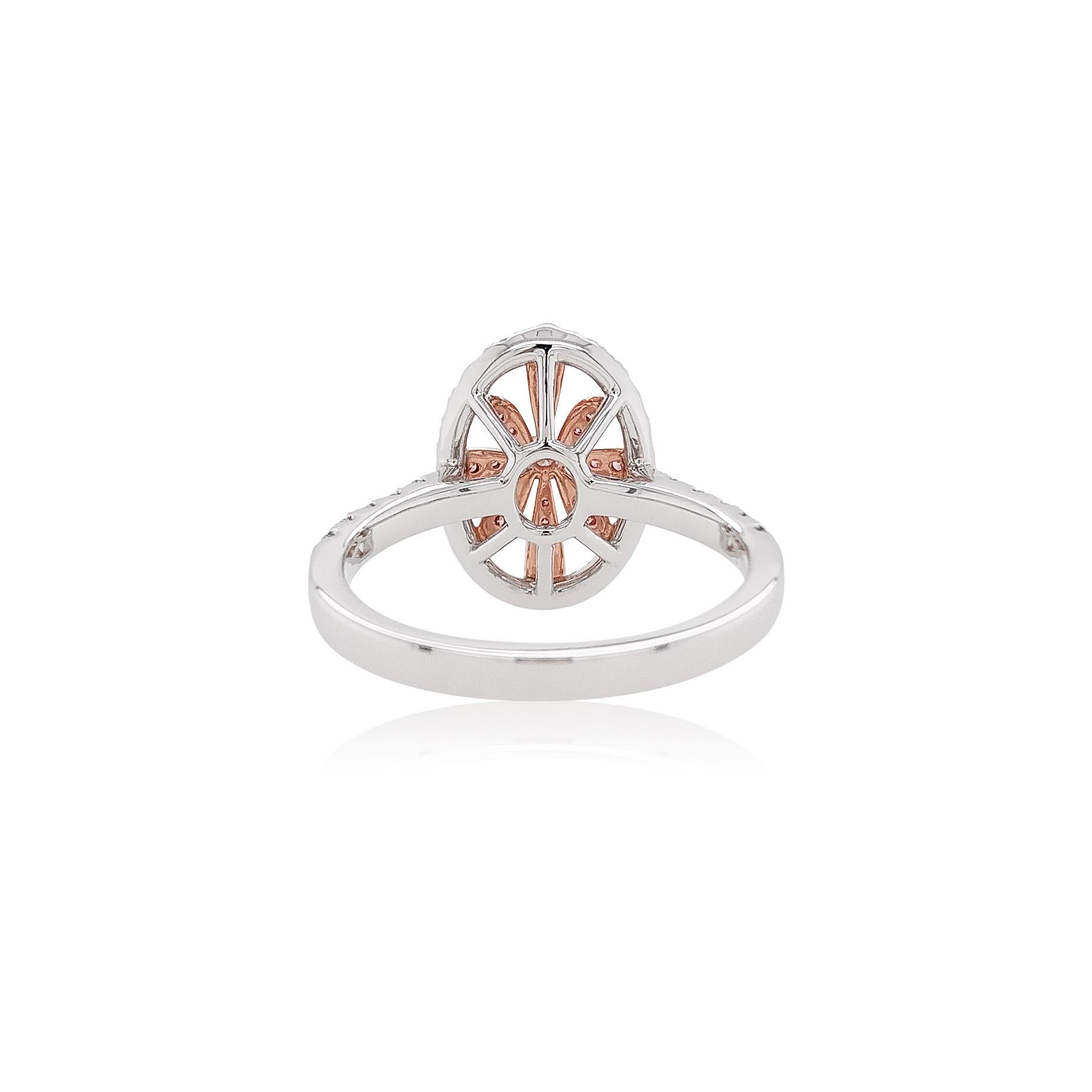 This elegant platinum ring features spectacular natural Argyle pink diamonds in a sparkle motif, surrounded by a halo of scintillating white diamond. Dazzling and playful, this spectacular cocktail ring will add a touch of elegance to any outfit.