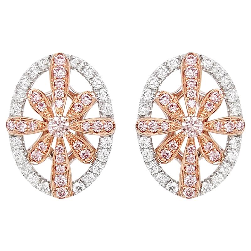 Natural Argyle Pink Diamond Platinum 18K Pink Gold Stud Earrings