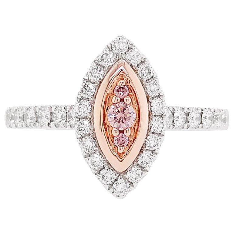 Bague de fiançailles en or rose 18 carats et platine avec diamants roses naturels d'Argyle en vente