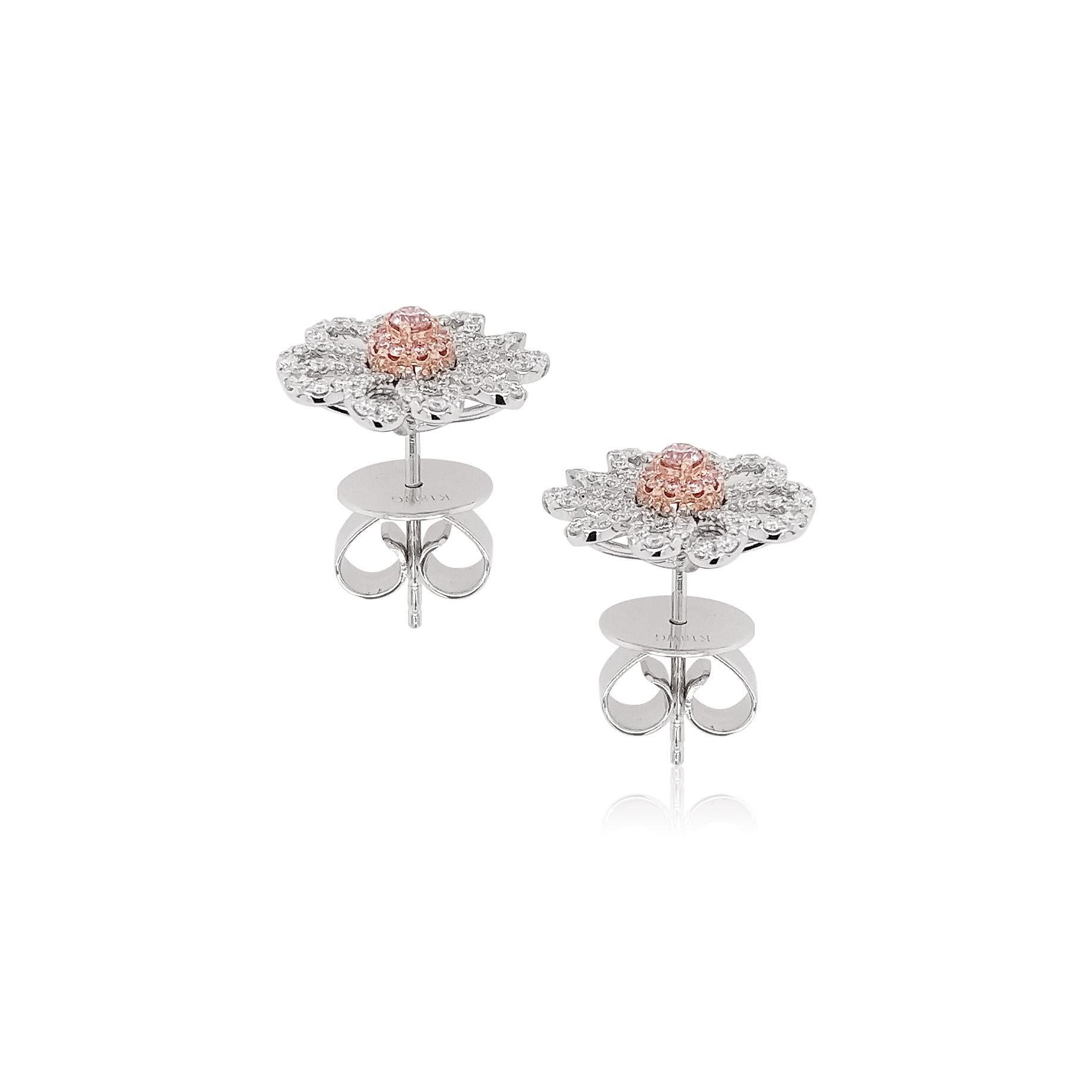 Contemporary Natural Argyle Pink Diamond in Platinum 18 Karat White and Pink Gold Earrings