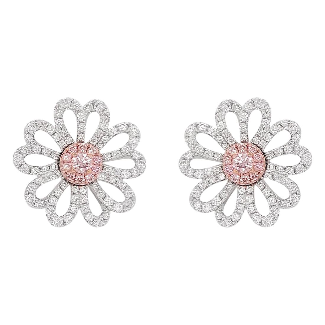 Natural Argyle Pink Diamond in Platinum 18 Karat White and Pink Gold Earrings