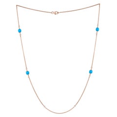 Chaîne collier en or rose 14 carats avec perles de turquoise naturelle de l'Arizona et diamants