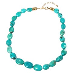 Natural Arizona Turquoise Beaded Necklace with 14k Gold extender, 15-17"