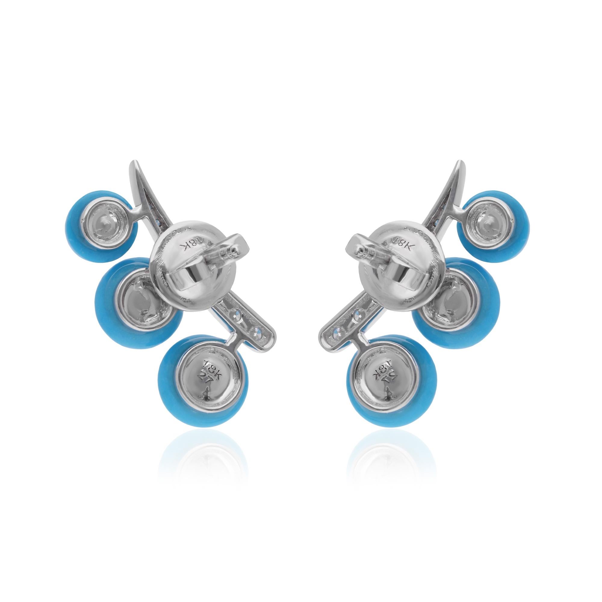 Boucles d'oreilles Turquoise d'Arizona Naturelle Boucles d'oreilles fines Diamant Or blanc 18 carats Neuf - En vente à Diera, Dubai