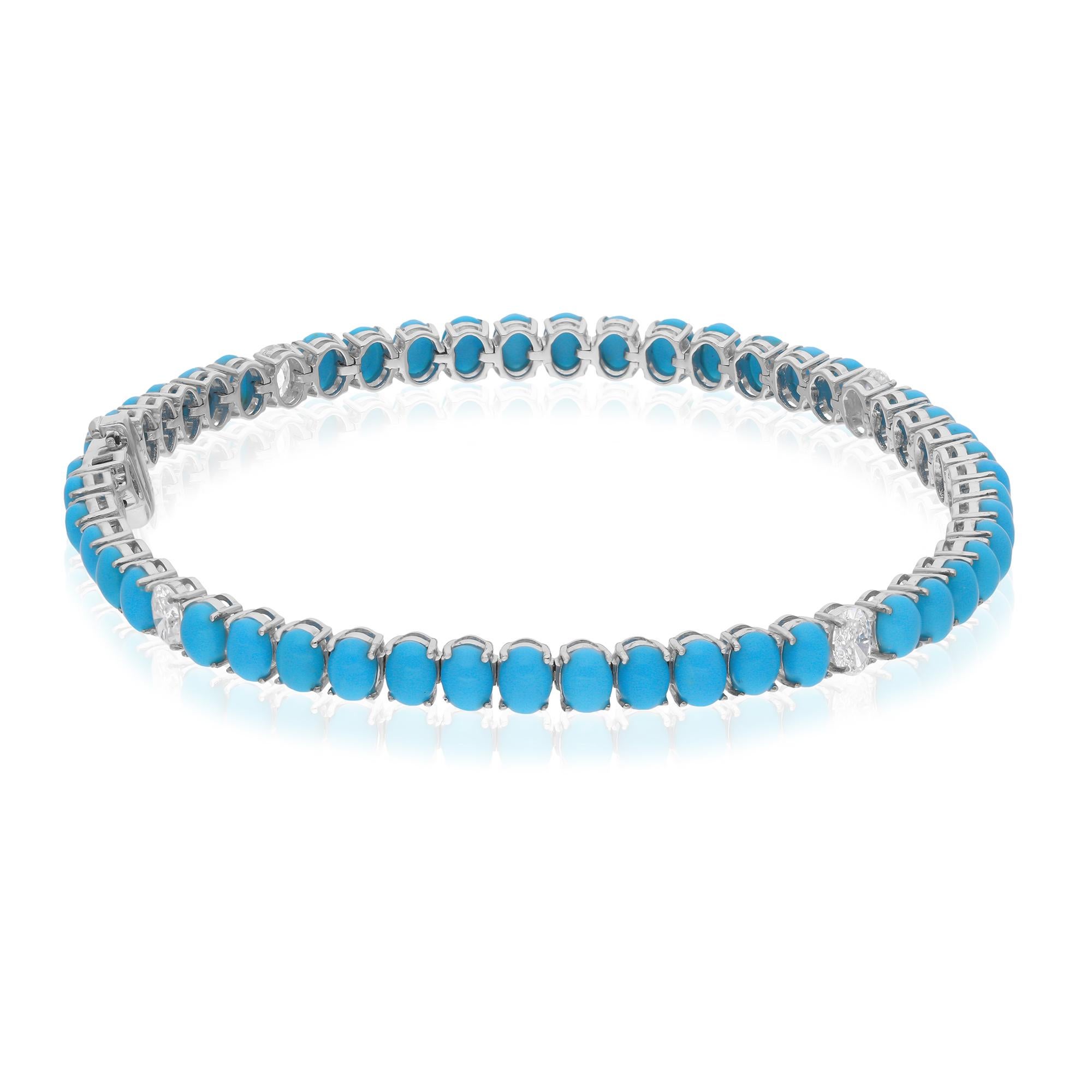 Bracelet en or blanc 14 carats avec turquoises naturelles d'Arizona et diamants Neuf à Diera, Dubai