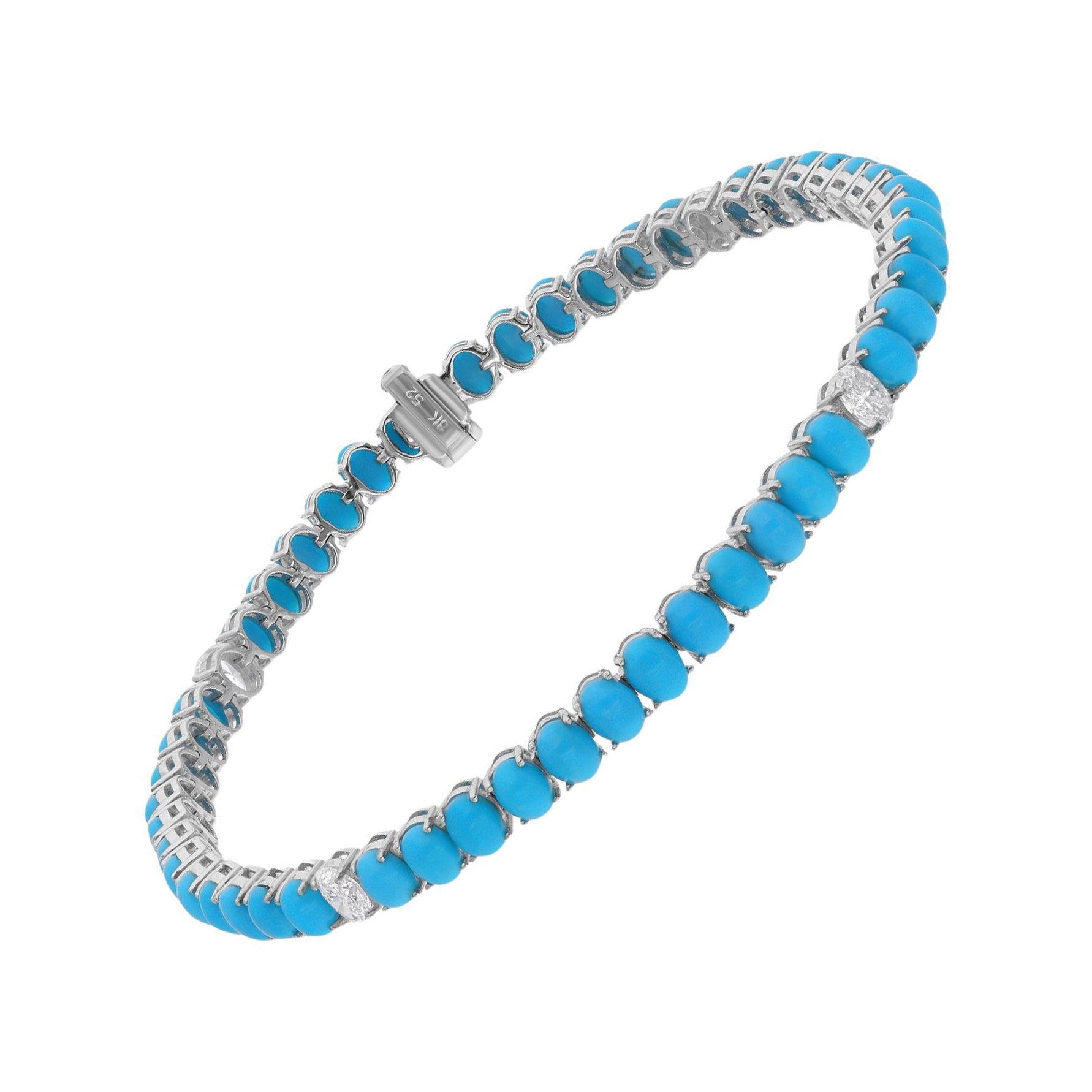 Natürliches Arizona Türkis-Edelsteinarmband aus 14 Karat Weißgold mit Diamanten