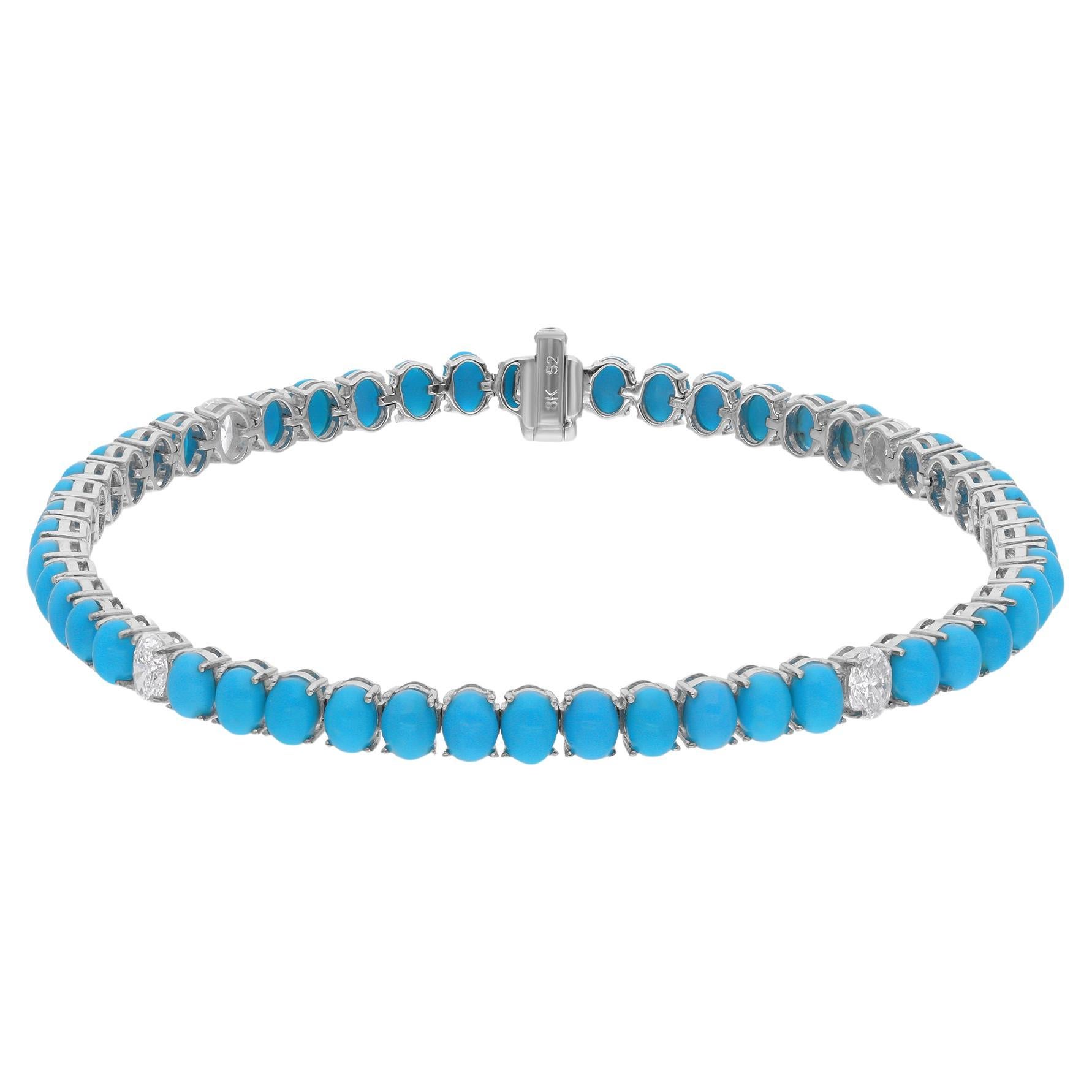 Natural Arizona Turquoise Gemstone Bracelet Diamond 18 Karat White Gold Jewelry