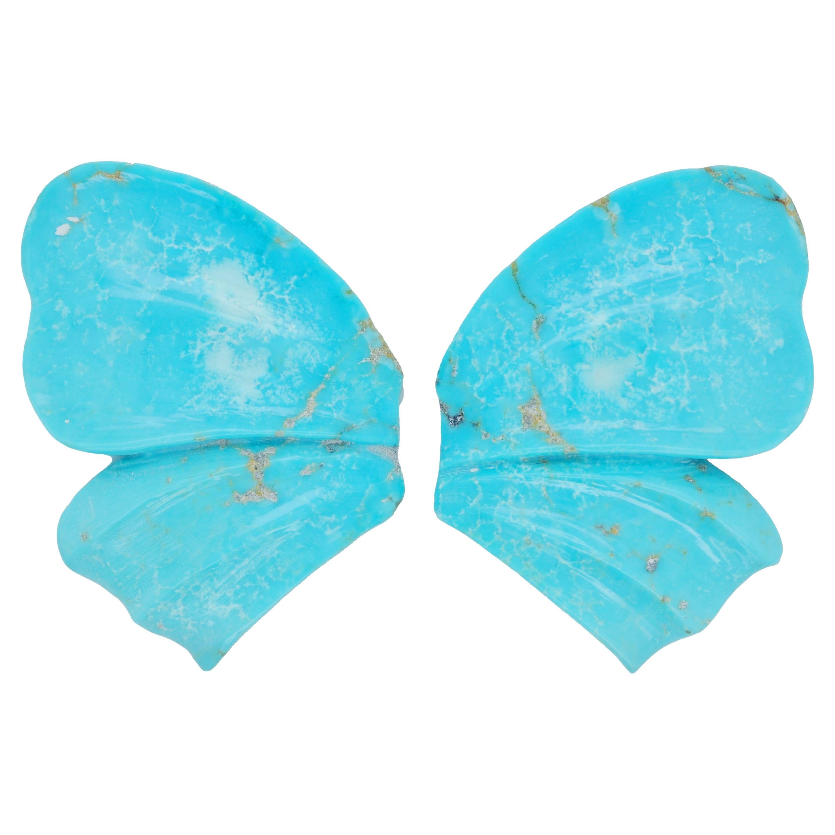 Natural Arizona Turquoise Hand Carved Butterfly Wings Loose Gemstone Brooch