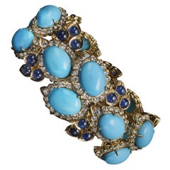 Veschetti 18 Karat Yellow Gold Arizona Turquoise, Sapphire and Diamond Bracelet