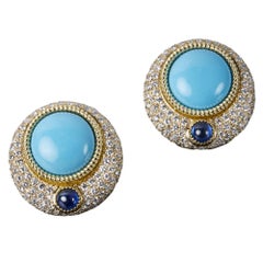 Veschetti Natural Arizona Turquoise, Sapphire and Diamond Earrings