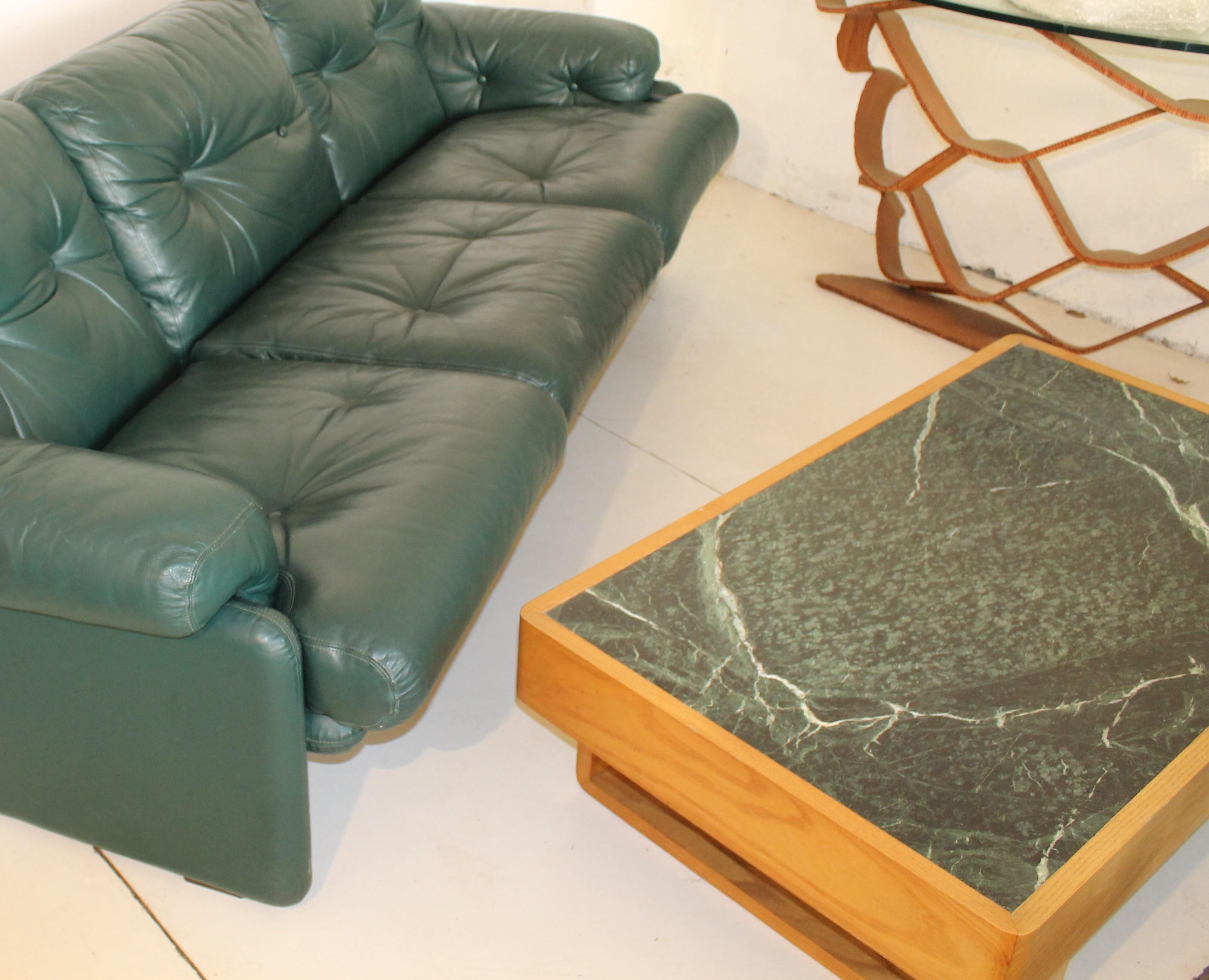 Italian Natural Ash and Green Marble Coffee Table , Italy 1970' For Sale