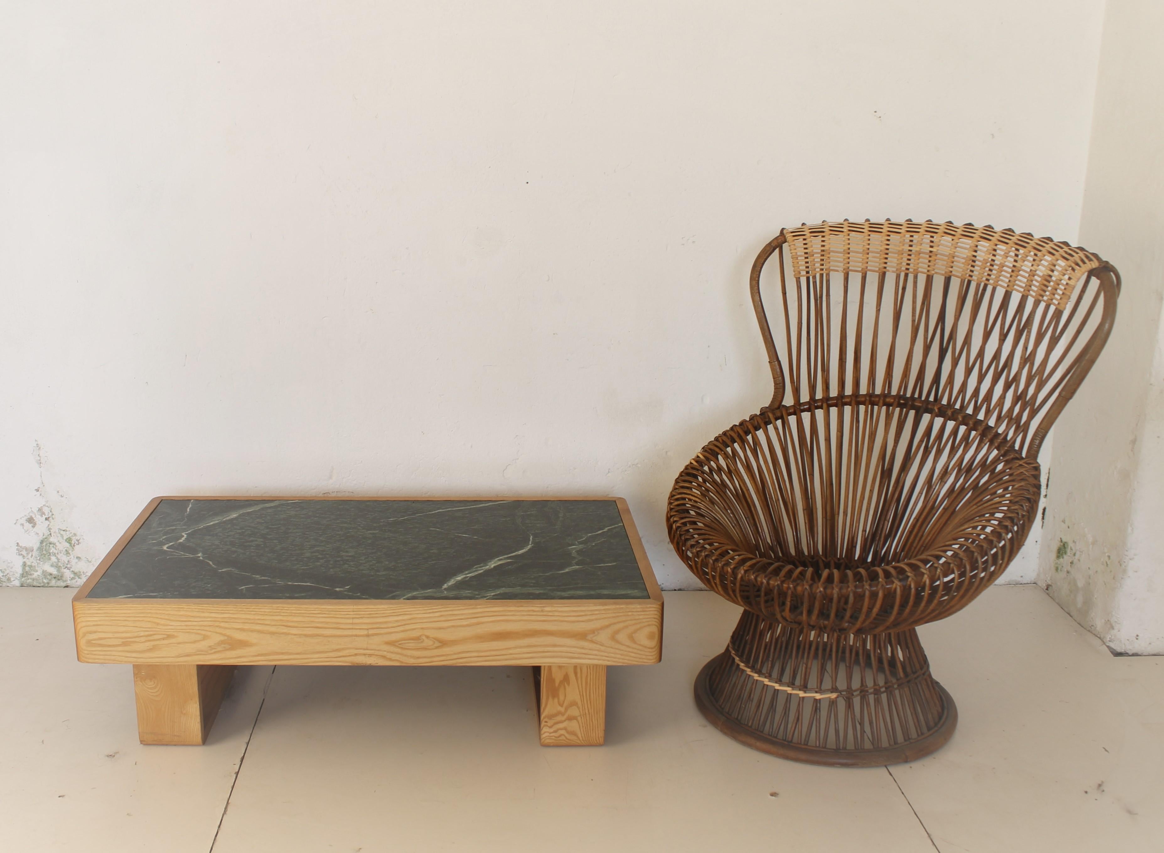 Natural Ash and Green Marble Coffee Table , Italy 1970' For Sale 1