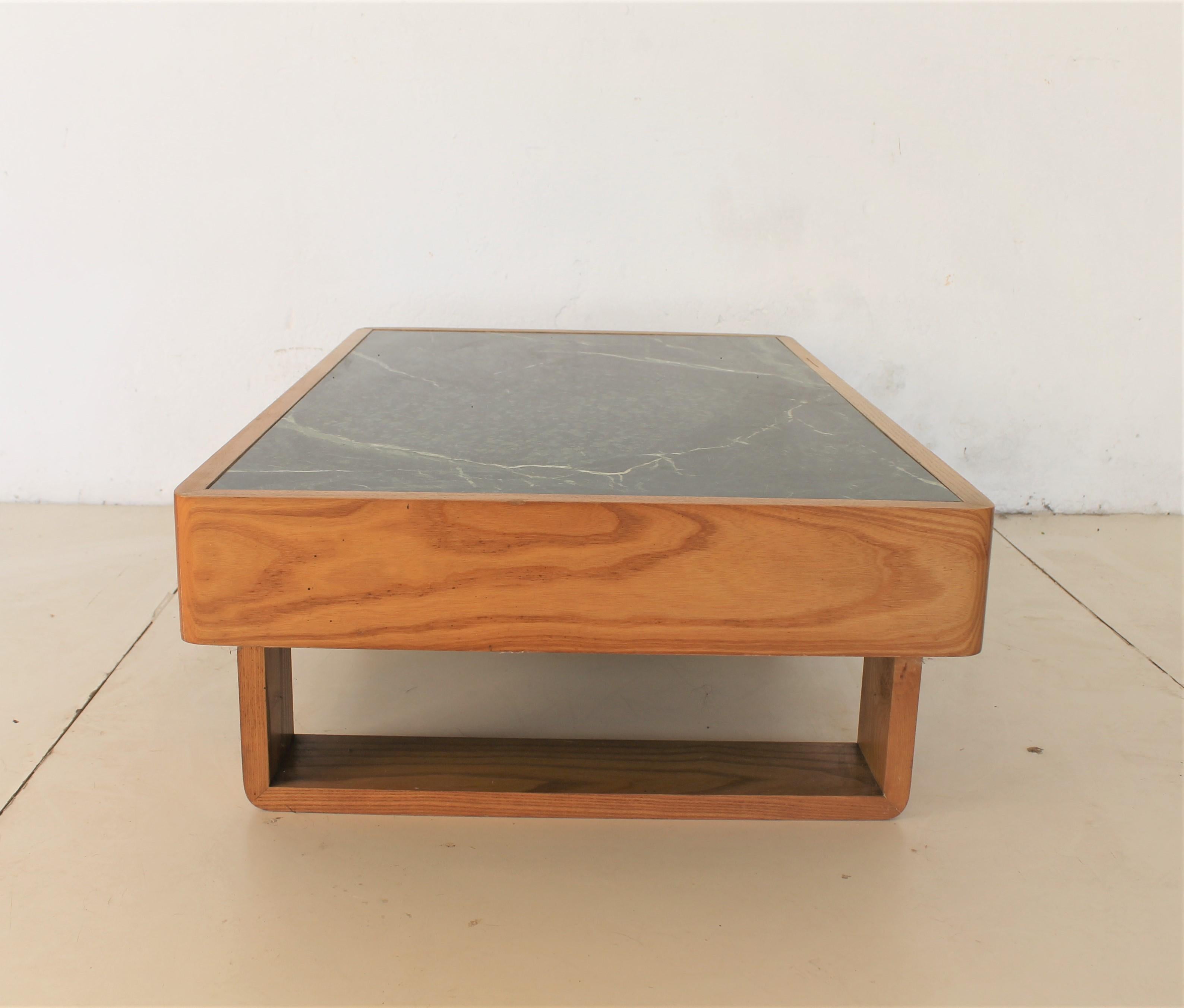 Natural Ash and Green Marble Coffee Table , Italy 1970' For Sale 2