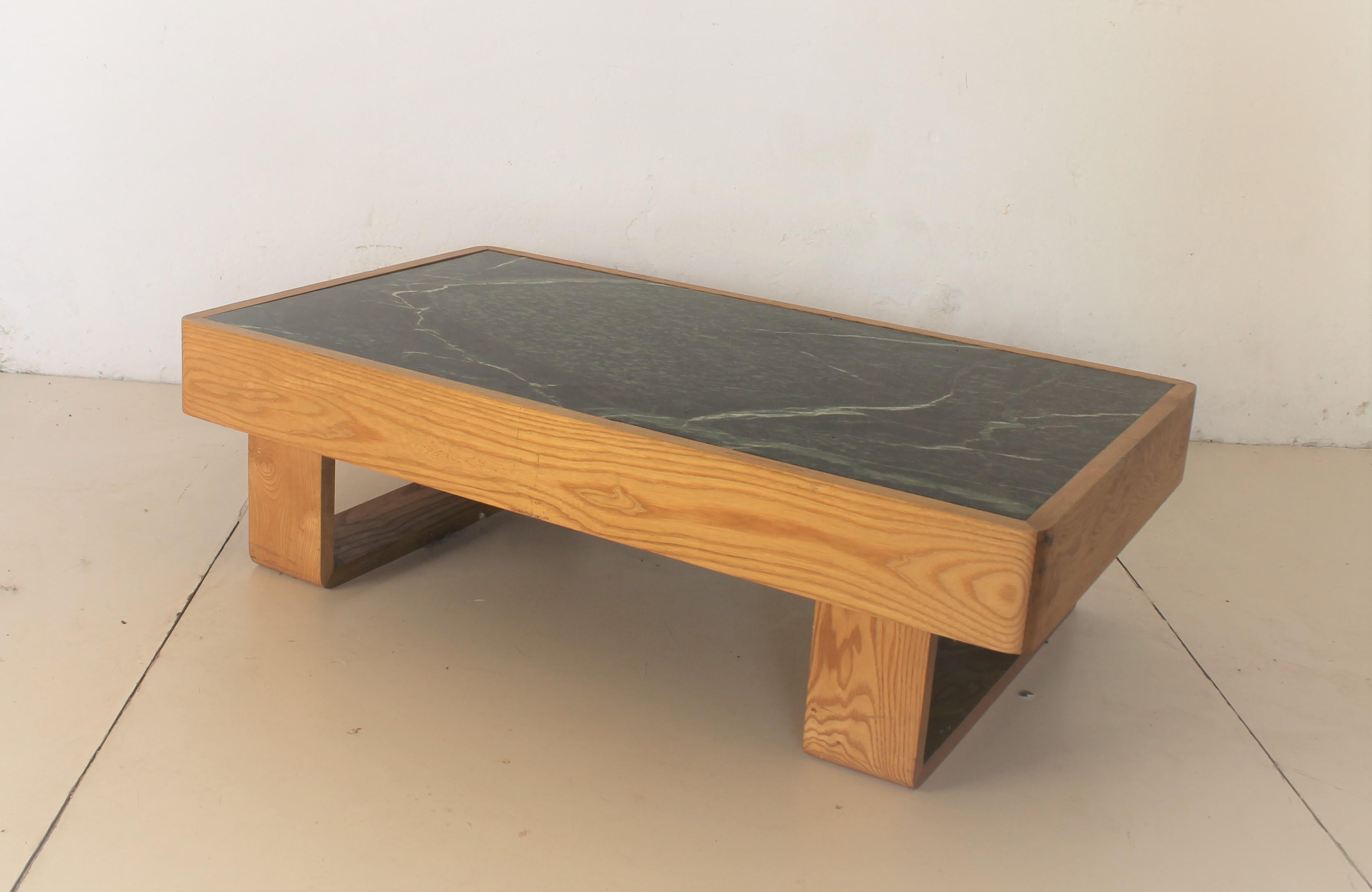 Natural Ash and Green Marble Coffee Table , Italy 1970' For Sale 3